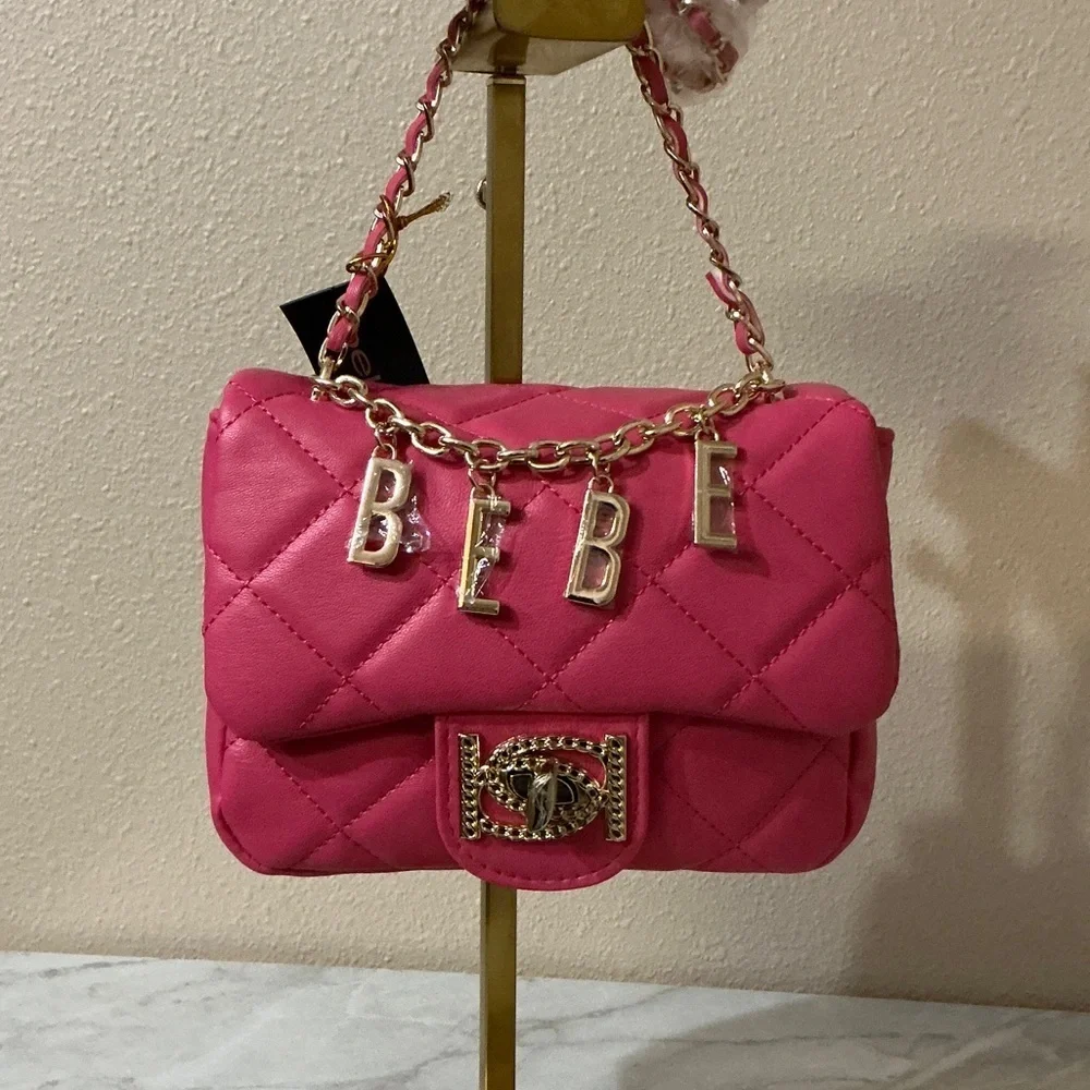 Bebe Hot Pink Quilted Mini Bag & Bebe Bag Chain. - Picture 1 of 5